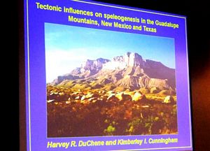 Capa da apresentação de DuChene sobre espeleogénese nas Montanhas de Guadalupe @JACrispim - CeGUL- SPE, 2009