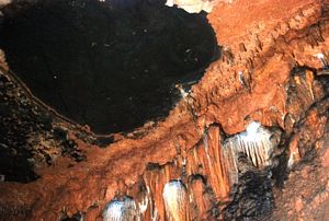 Depósitos de manganês no tecto de galeria em Round Cave, Missouri @ JACrispim, CeGUL-SPE. 2009